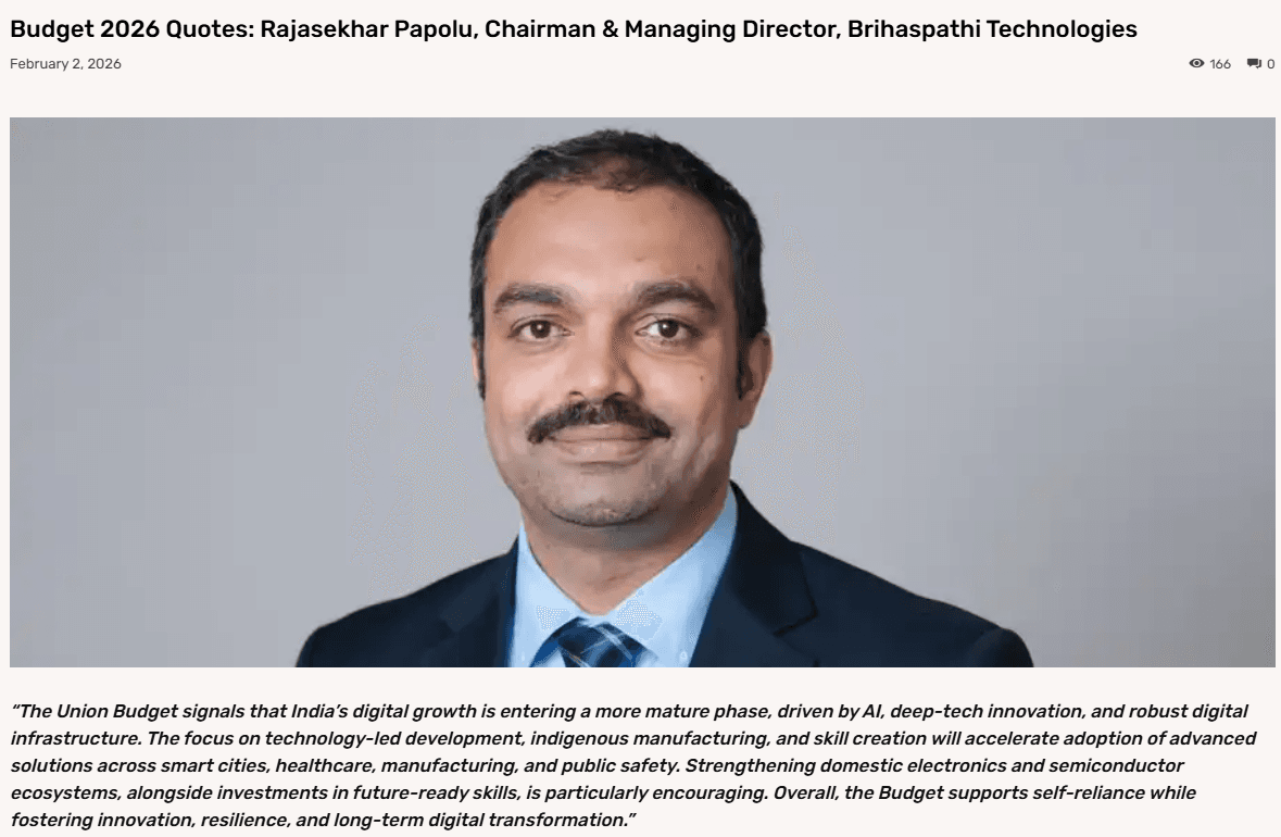 Budget 2026 Quotes: Rajasekhar Papolu, Chairman & Managing Director