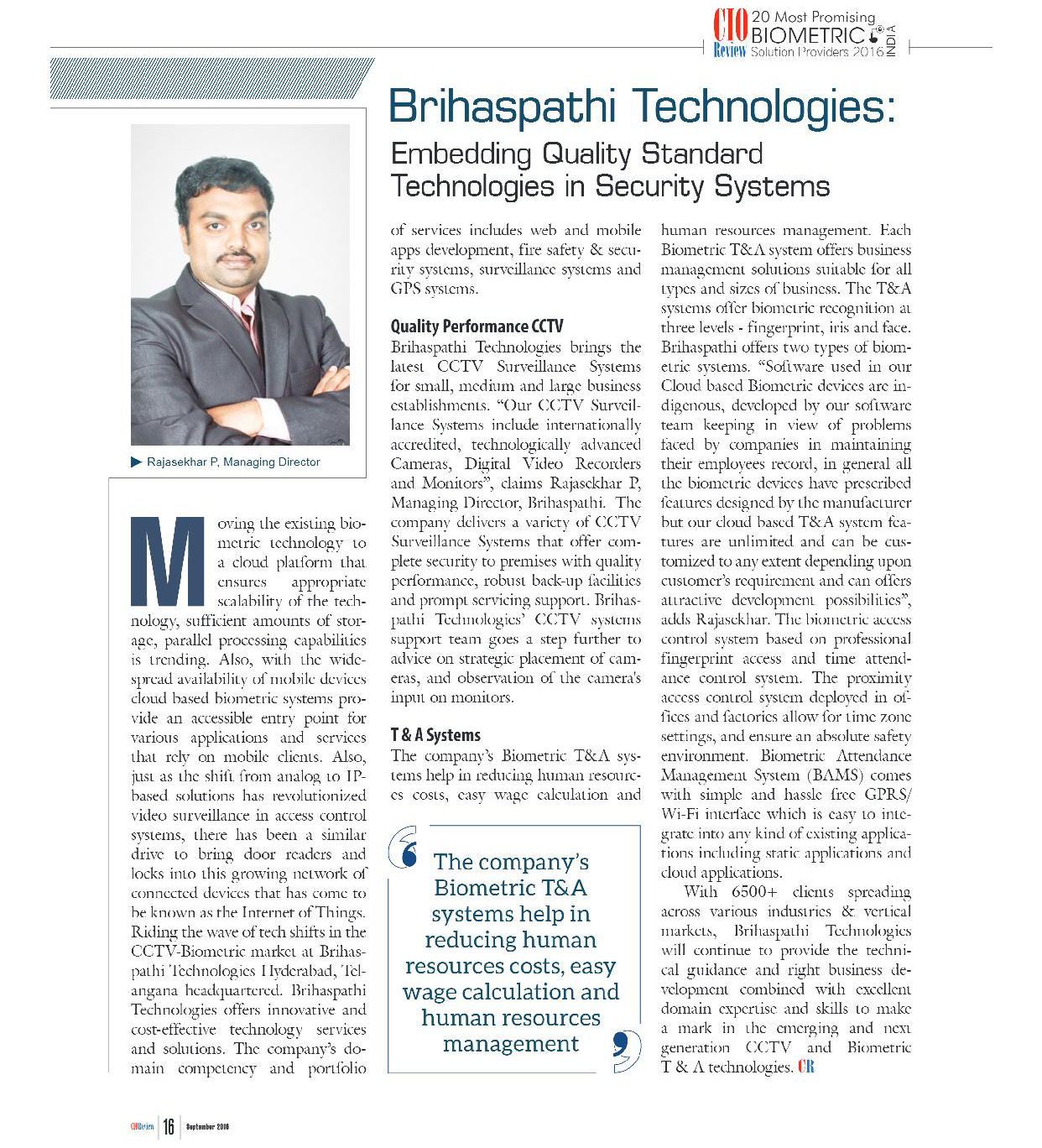 Cloud Based Time and Attendance Article on CIO Reviews Magazine